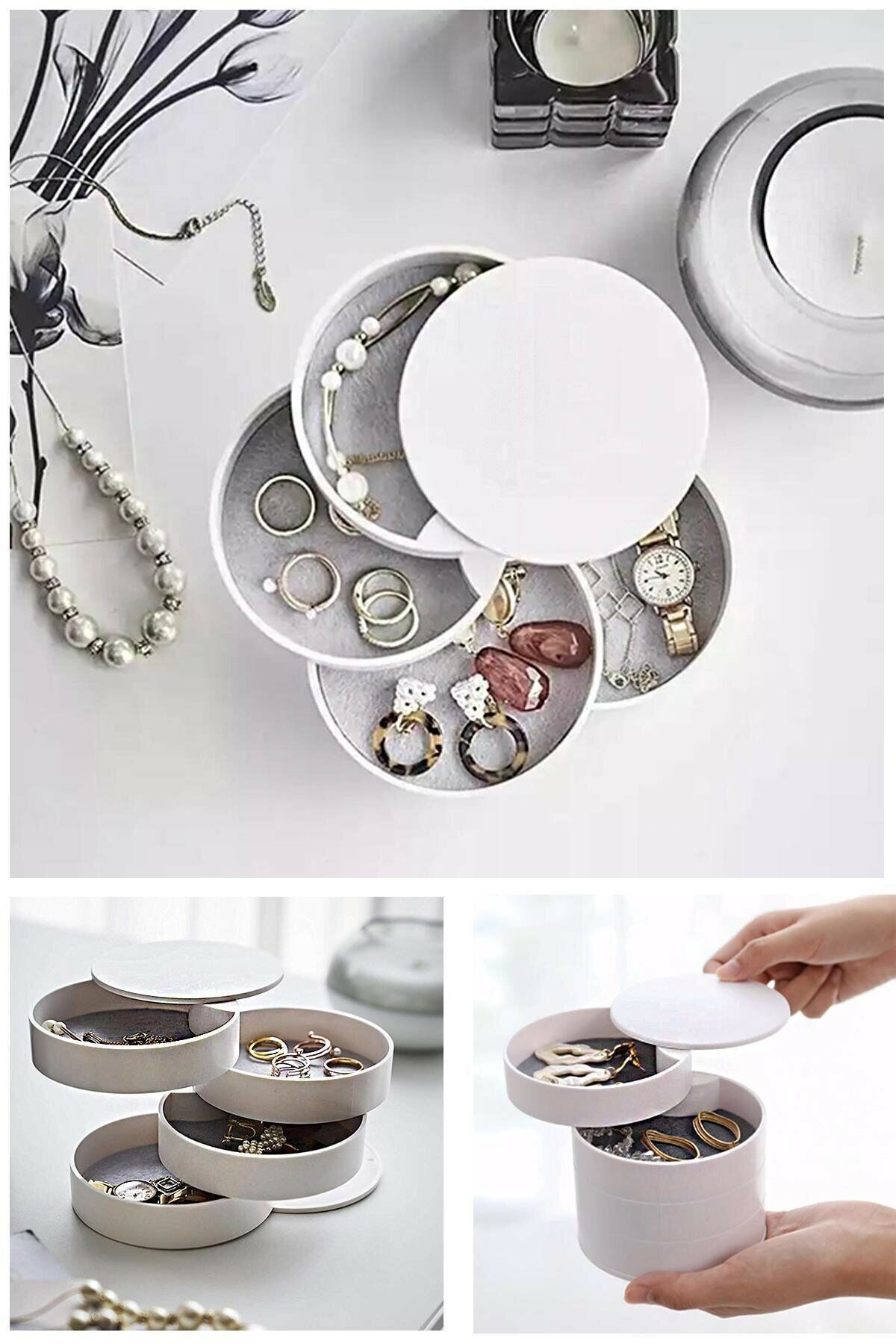 4 Katlı Dönebilen Silindir Takı Ve Makyaj Organizer Kutusu - Lisinya