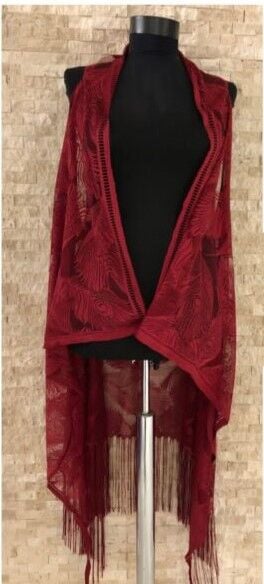 Pareo Dantel Yelek Mayo Bikini Üzeri Yaprak Desenli Püsküllü Plaj Elbisesi - Bordo - Lisinya Pareo Dantel Yelek Mayo Bikini Üzeri Yaprak Desenli Püsküllü Plaj Elbisesi - Bordo - Lisinya