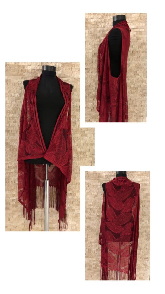 Pareo Dantel Yelek Mayo Bikini Üzeri Yaprak Desenli Püsküllü Plaj Elbisesi - Bordo - Lisinya Pareo Dantel Yelek Mayo Bikini Üzeri Yaprak Desenli Püsküllü Plaj Elbisesi - Bordo - Lisinya