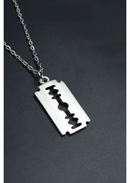 Jilet Çelik Kolye - Jilet Model Paslanmaz Gümüş Renk Çelik Kolye - Lisinya