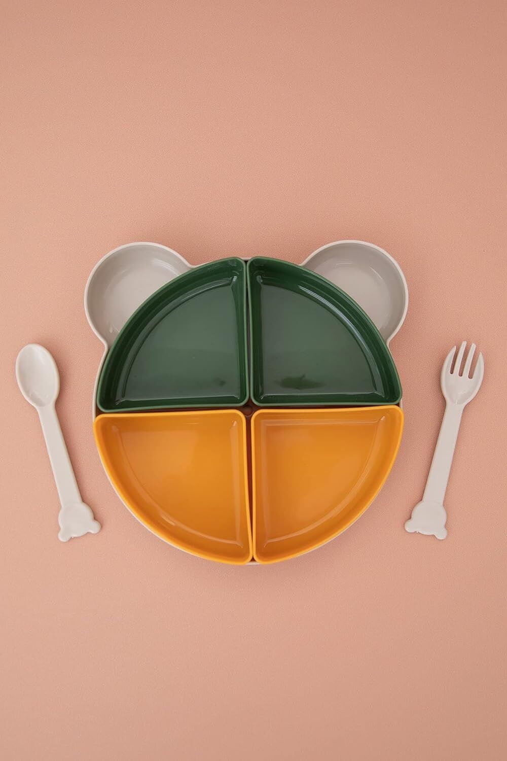 Tabldot Mama Tabağı Çıkarılabilir Kaseli -Tepsili 4 Bölmeli Çatal Kaşıklı Ayıcık Beslenme Kabı - Lisinya