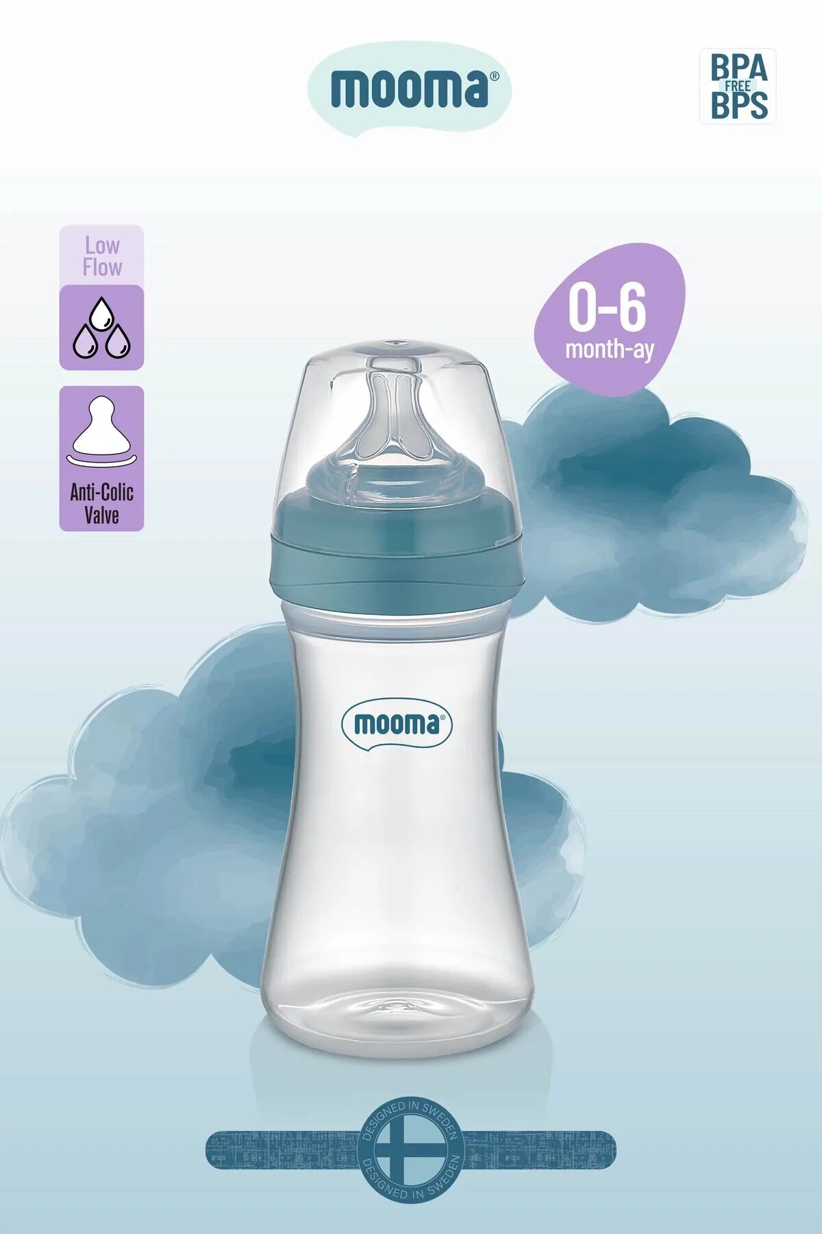 Biberon Anti Kolik Biberon 250 ml Kapaklı Biberon 0 - 6 Ay (Yavaş Akış) - Lisinya