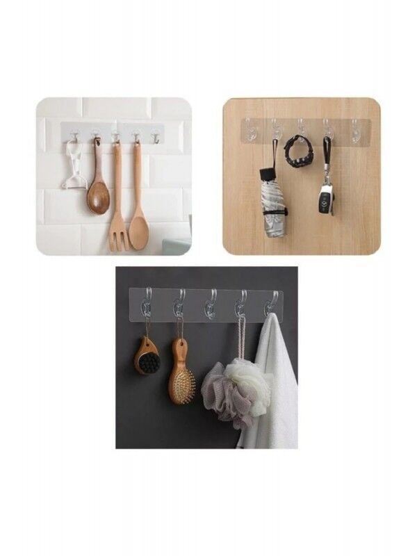 Çok Amaçlı Kendinden Yapışkanlı 5li Şeffaf Askı - Lisinya Çok Amaçlı Kendinden Yapışkanlı 5li Şeffaf Askı - Lisinya