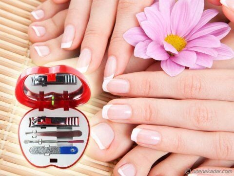 Manikür - Pedikür Seti Elma Şeklinde 4 Parça Aynalı - Lisinya