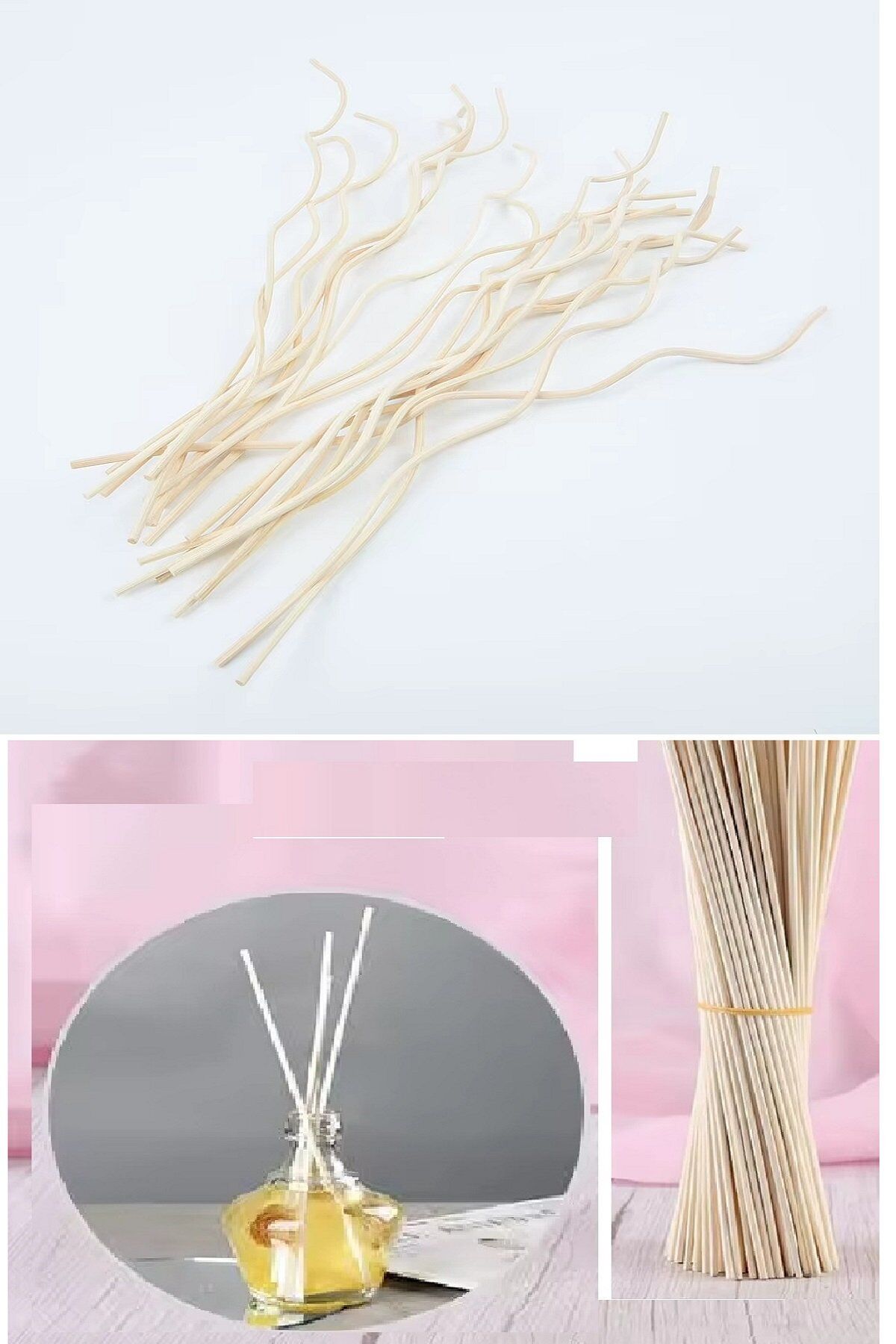 3 Adet Dalgalı Model Aromaterapi Dağıtıcı Rattan Sopa- Ev Dekor Şişe - Koku Yağı Ahşap Difüzör Çubuk - Lisinya