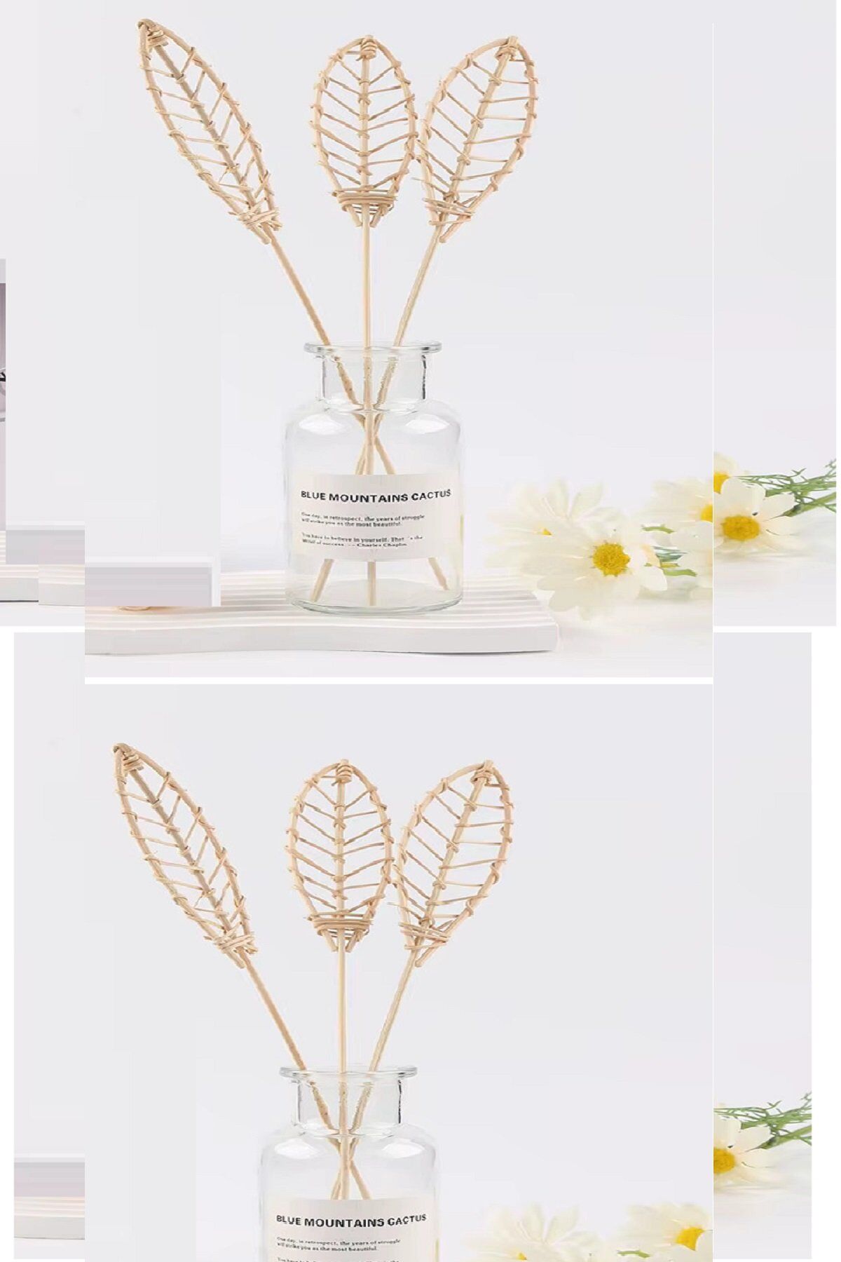 3 Tek Adet 3 Model Aromaterapi Koku Dağıtıcı Rattan Şişe Ahşap Difüzör Çubuk (Spiral-Yaprak-Dalgalı) - Lisinya