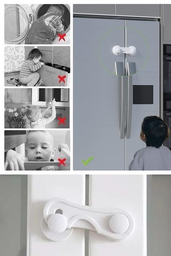 Bebek Çocuk Güvenliği Çekmece ve Dolap İçin Kendiliğinde Yapışkanlı Vidasız Kapak Kilidi - Lisinya