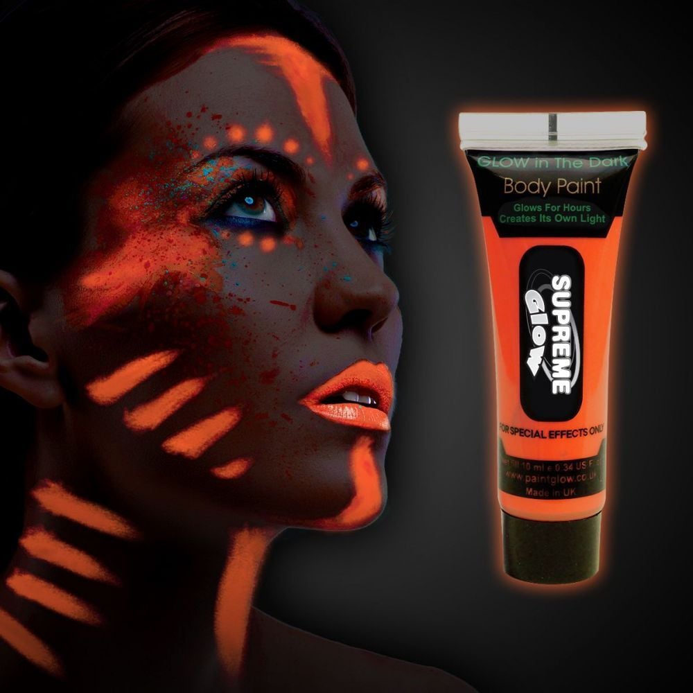 Karanlıkta Parlayan Fosforlu Neonlu Glow Parti Yüz Boyası Vücut Kremi Turuncu Renk - Lisinya