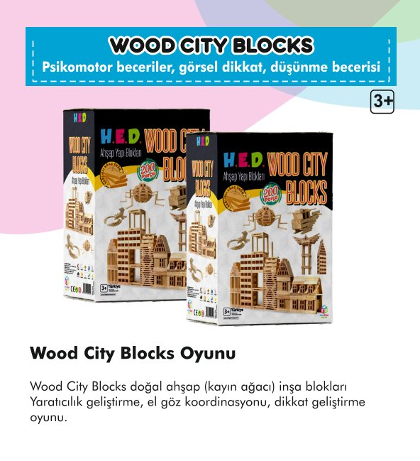 Wood City Blocks Ahşap Şehir Blokları (Kayın Ağacı) - Lisinya