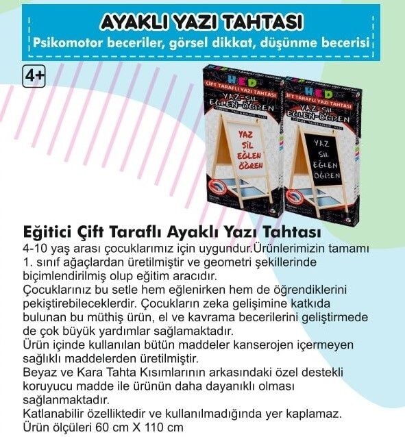 Yazı Tahtası Çift Taraflı Ayaklı Mıknatıslı Yazı Tahtası Seti 110 x 60 - Lisinya
