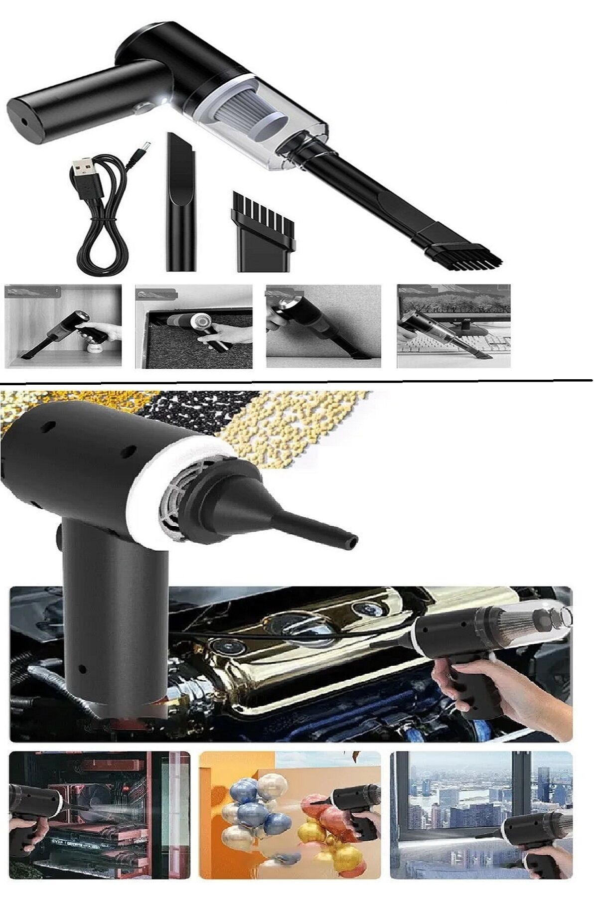 120 W Şarjlı El Süpürgesi Çekme – Üfleme Özellikli Ev Araba Klavye Süpürgesi - Lisinya