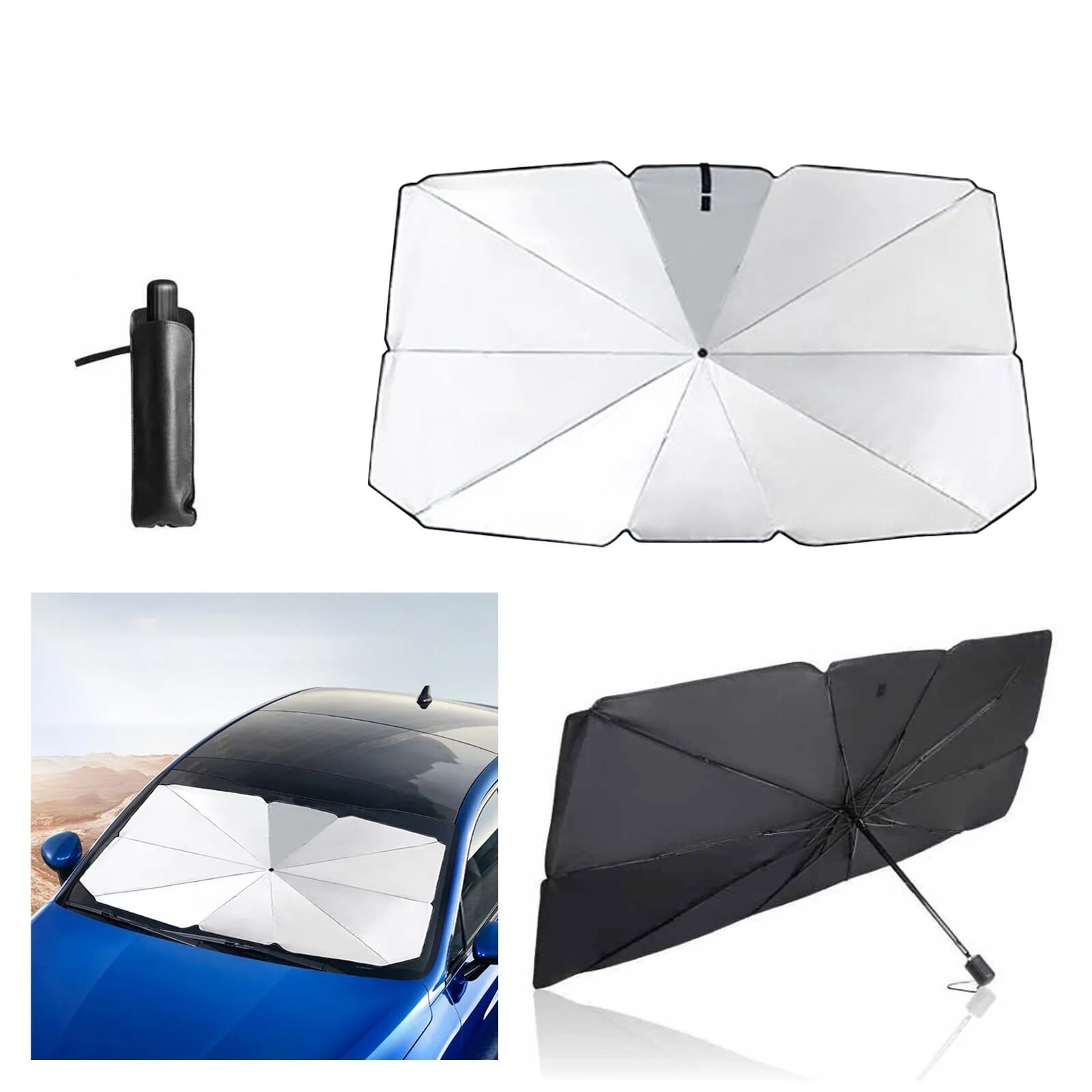 Katlanabilir Araç Ön Camı Güneş Koruyucu Gölge Şemsiye Araba Şemsiyesi (130x75 Cm) - Lisinya