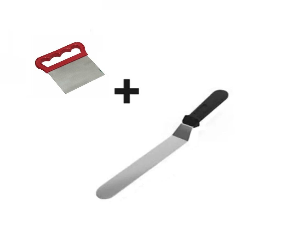 2li Set Hamur Şekillendirici Eğik Pasta Spatulası ve Metal Hamur Kesici Kazıyıcı Spatula - Lisinya