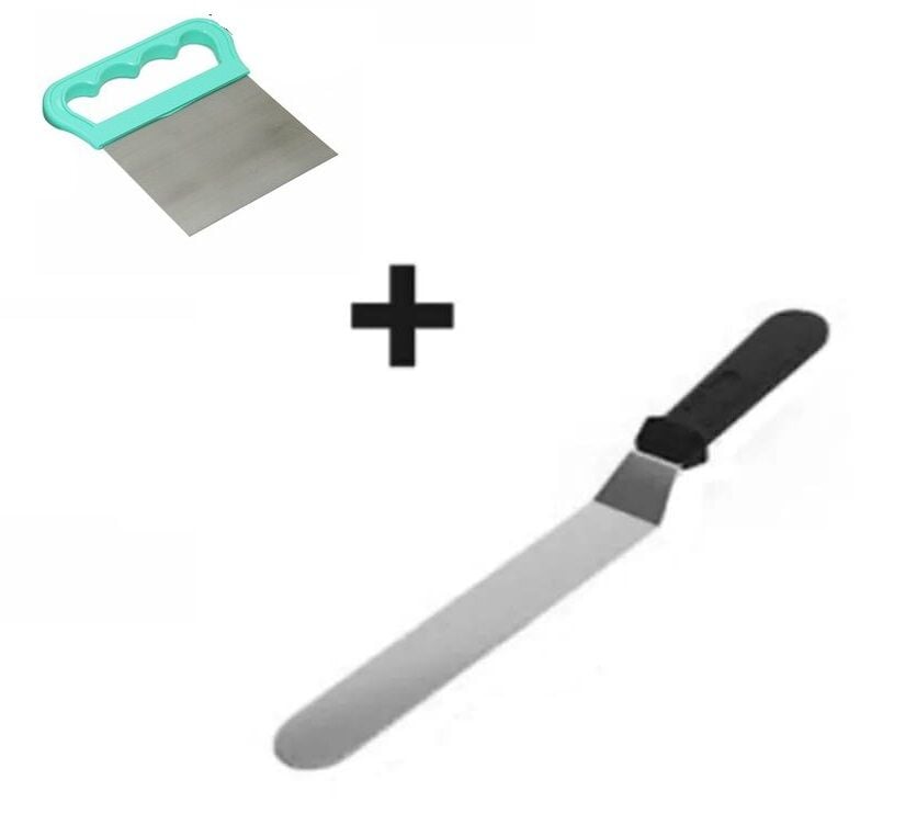 2li Set Hamur Şekillendirici Eğik Pasta Spatulası ve Metal Hamur Kesici Kazıyıcı Spatula - Lisinya