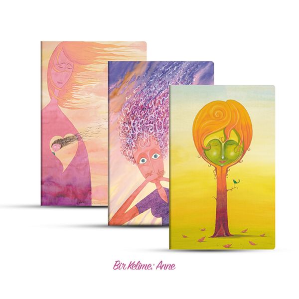 Üçlü Çizgili Defter Seti Bir Kelime Anne