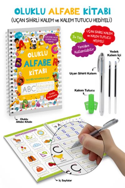 Oluklu Alfabe Kitabı / Uçan Sihirli Kalem ve Kalem Tutucu Hediyeli - 3+