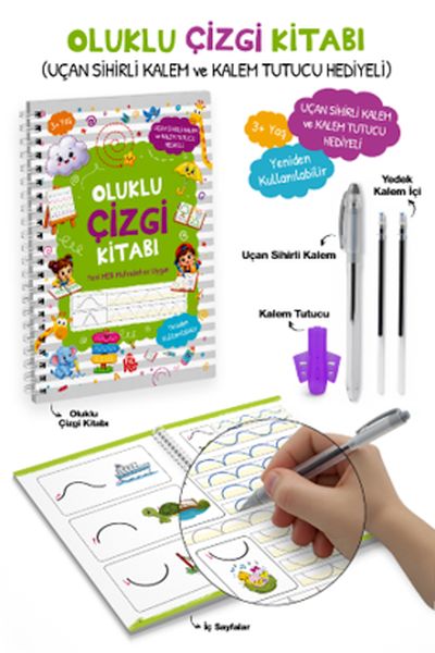 Oluklu Çizgi Kitabı / Uçan Sihirli Kalem ve Kalem Tutucu Hediyeli 3+ Oluklu Çizgi Kitabı / Uçan Sihirli Kalem ve Kalem Tutucu Hediyeli 3+