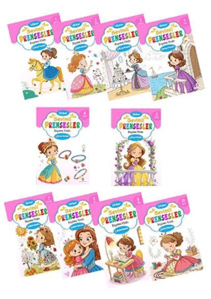 Sevimli Prensesler Boyama Kitabı Sticker Çıkartmalı (10 Kitap Set)