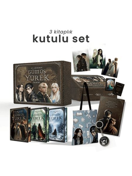 Gümüş Yürek Serisi - Üç Kitaplık Hediyeli Yan Boyamalı Kutu