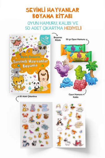 Sevimli Hayvanlar Boyama Kitabı - Oyun Hamurlu - 3 Yaş + Sevimli Hayvanlar Boyama Kitabı - Oyun Hamurlu - 3 Yaş +