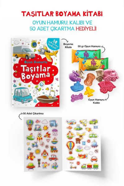 Taşıtlar Boyama Kitabı - Oyun Hamurlu - 3 Yaş + Taşıtlar Boyama Kitabı - Oyun Hamurlu - 3 Yaş +
