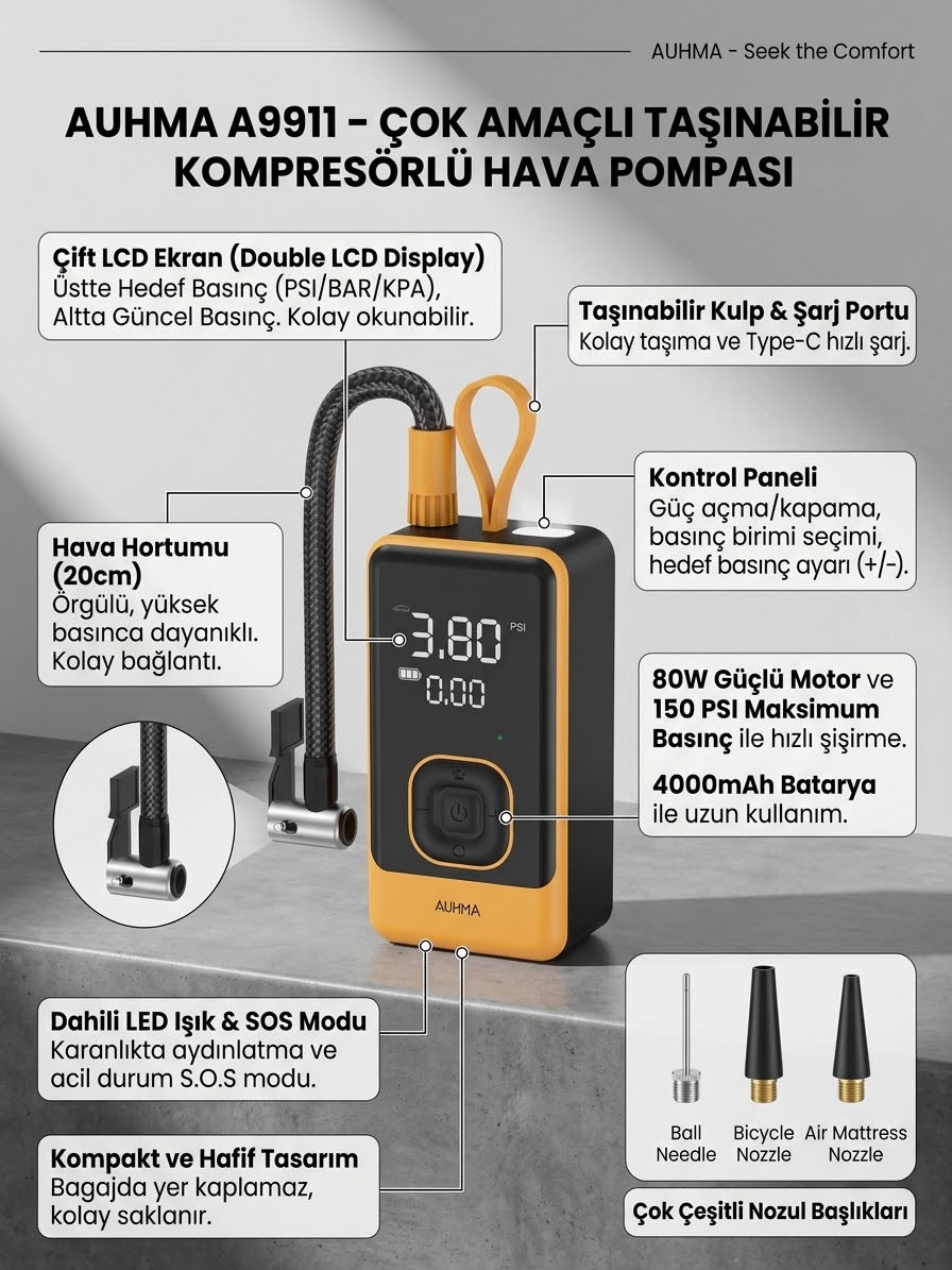 A9911 Taşınabilir Hava Pompası - Lisinya - 987492-RST-OZD