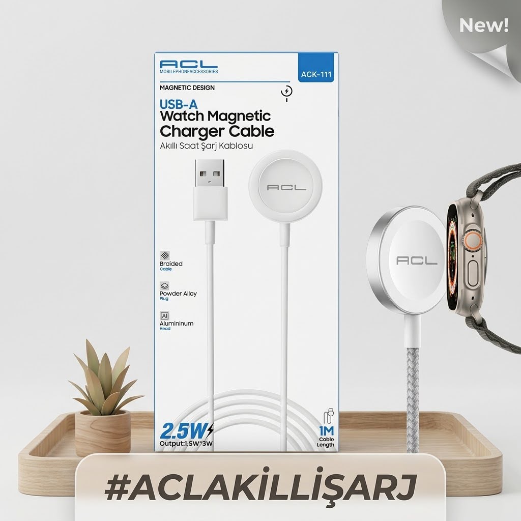 ACL ACK-111 2.5W Watch Manyetik Şarj Kablosu 1 Metre - Lisinya - 987499-RST-OZD