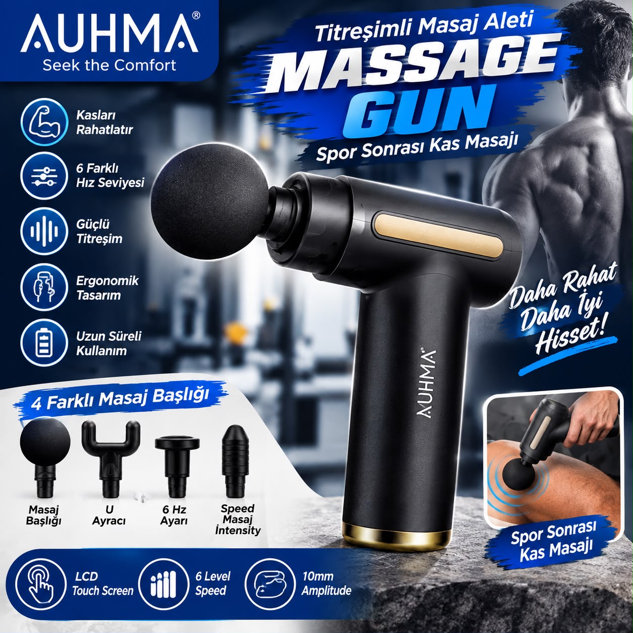 Auhma Massage Gun 6 Kademeli Titreşimli Masaj Aleti - Lisinya Auhma Massage Gun 6 Kademeli Titreşimli Masaj Aleti - Lisinya