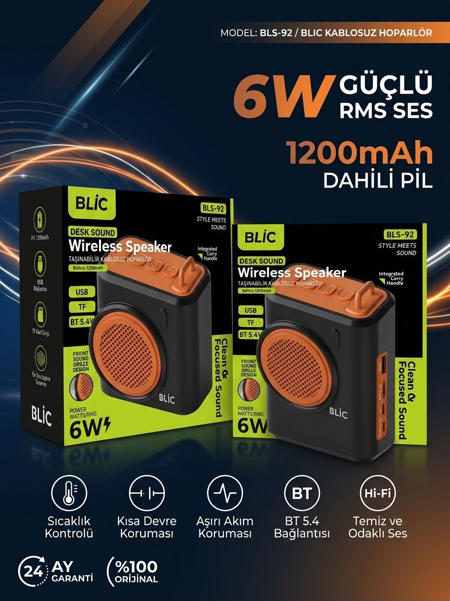 Blic BLS-92 Kablosuz Bluetooth Hoparlör (6W Güçlü Ses & TF Kart / USB Girişli) - Lisinya - 987461-RST-OZD