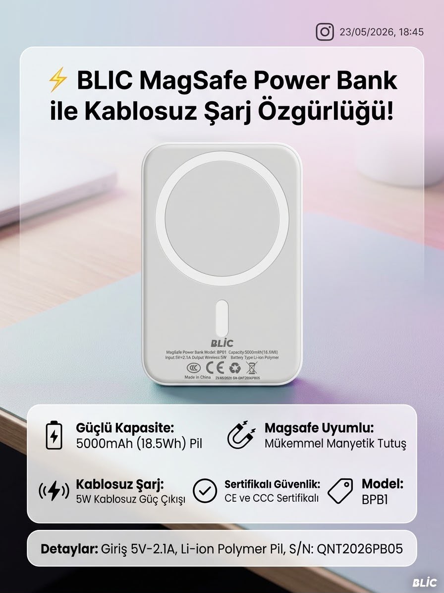 BPB1 MagSafe Uyumlu 5000mAh Kablosuz Güç Bankası - Lisinya - 987494-RST-OZD