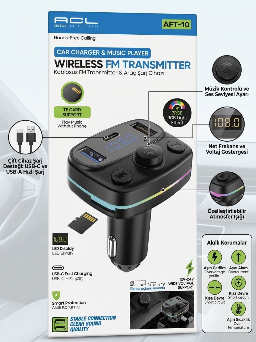FM Transmitter ve Çift Çıkışlı Araç Şarj Kiti - Lisinya FM Transmitter ve Çift Çıkışlı Araç Şarj Kiti - Lisinya