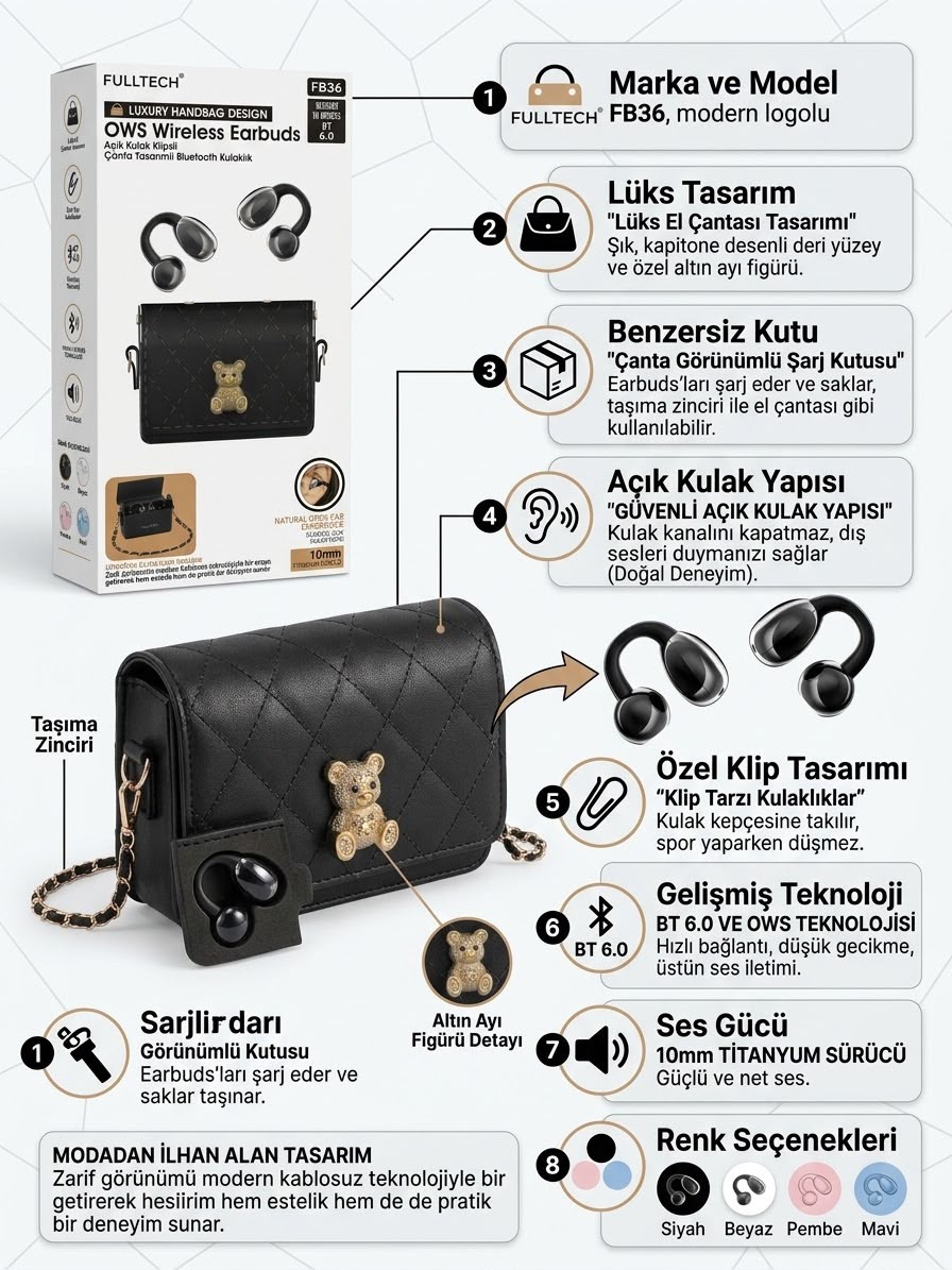 FullTech FB36 Çanta Tasarımlı OWS Kulaklık - Lisinya - 987489-RST-OZD