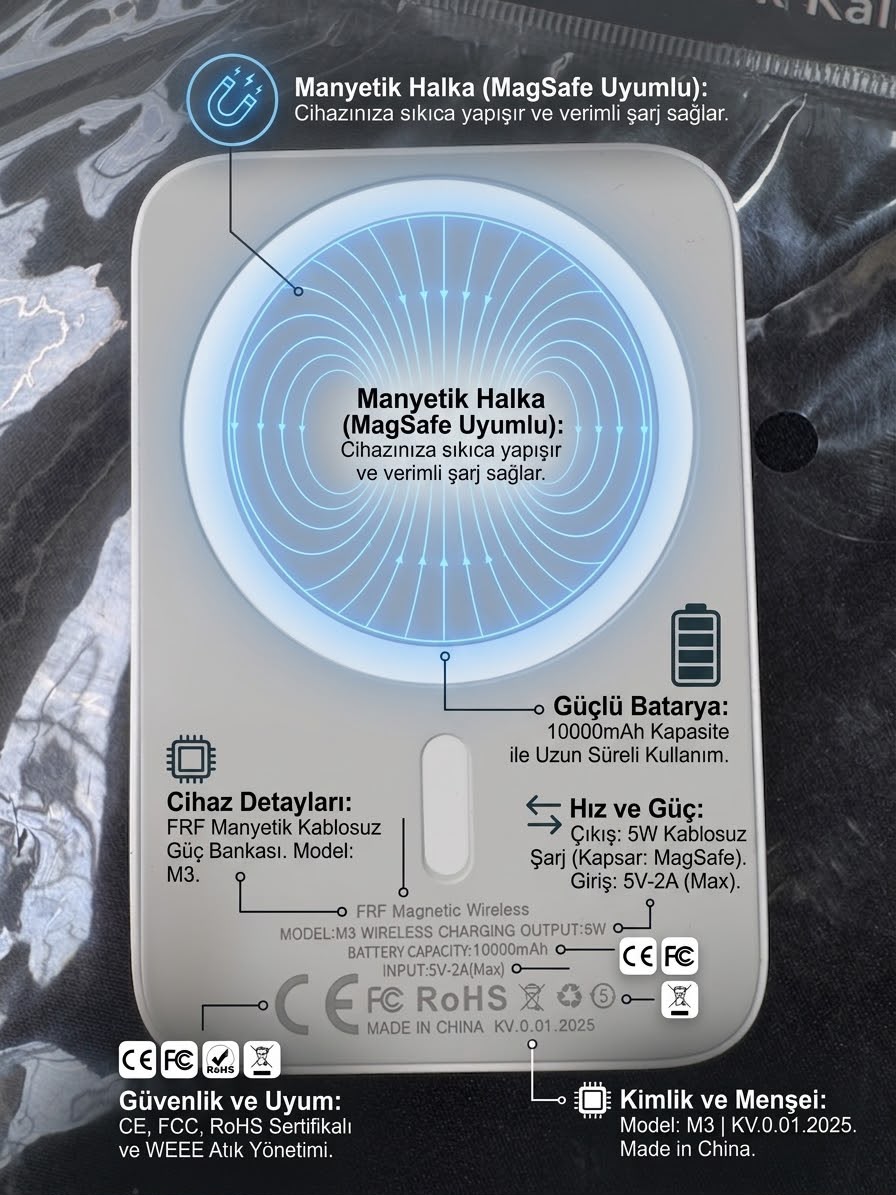 M3 10000mAh Manyetik Kablosuz Powerbank - Lisinya - 987493-RST-OZD