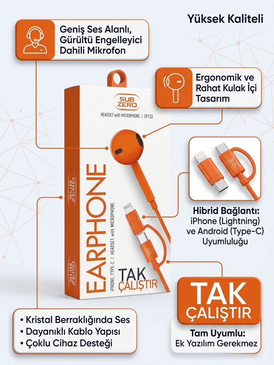 Mikrofonlu Tak Çalıştır iPhone & Android Uyumlu Kulaklık - Lisinya - 987481-RST-OZD