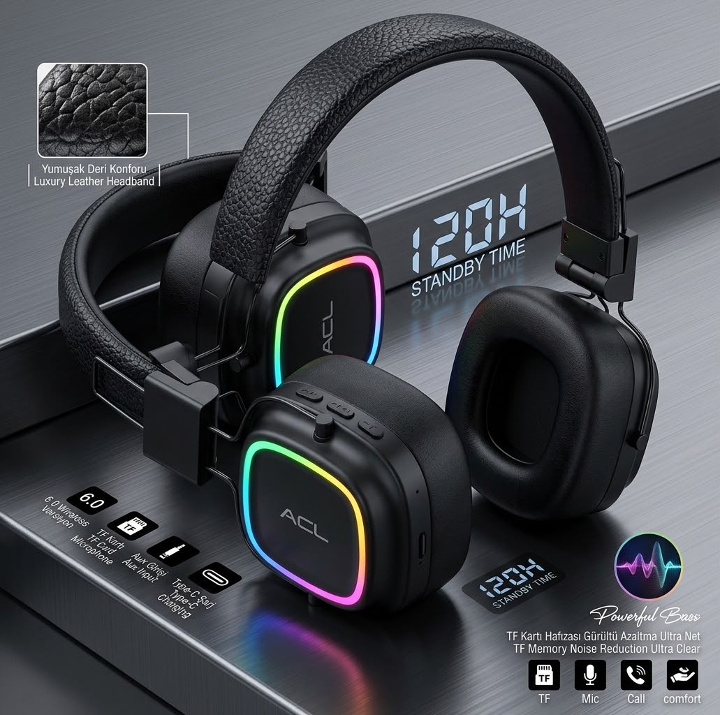 RGB Işıklı Kablosuz Bluetooth 6.0 Kulak Üstü Kulaklık - Lisinya - 987465-RST-OZD