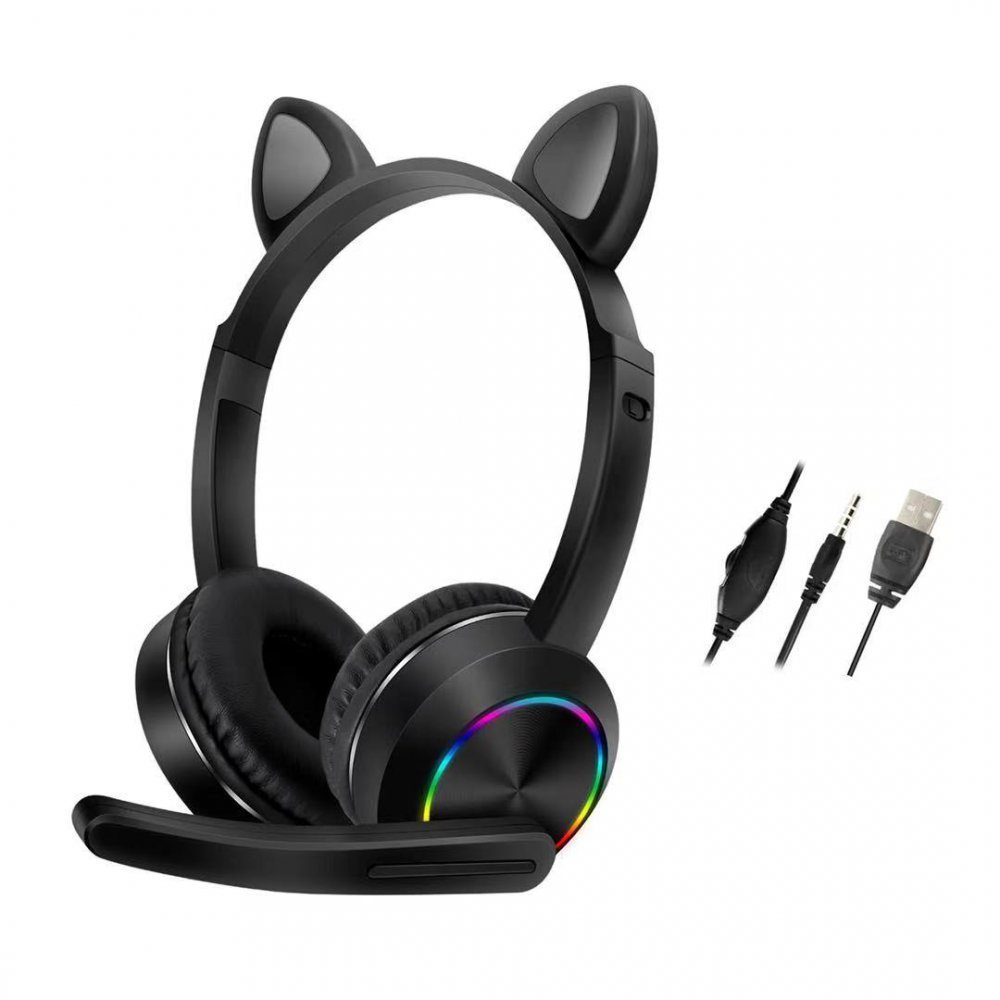 Akz020 Kafa Üstü Işıklı Kedi Kulaklık - Ürün Rengi : Siyah - Lisinya