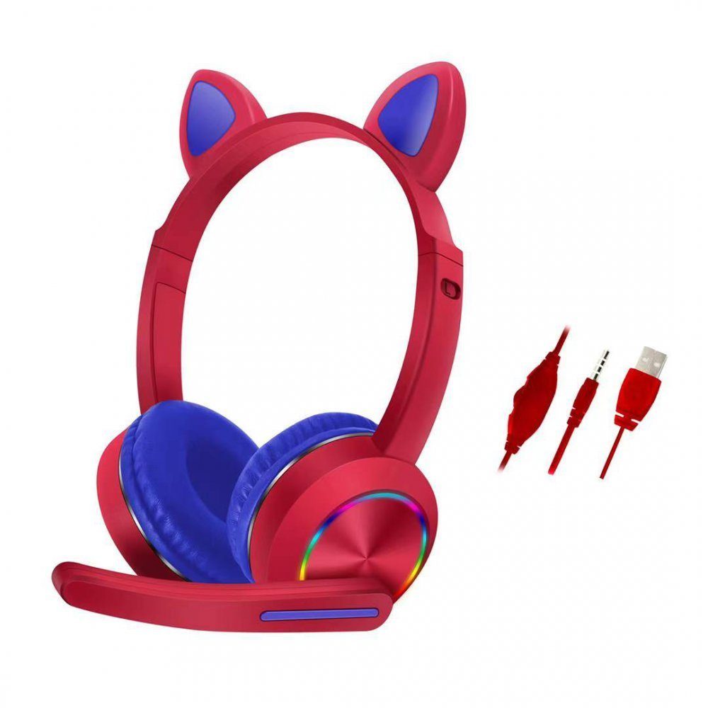 Akz020 Kafa Üstü Işıklı Kedi Kulaklık - Ürün Rengi : Kırmızı - Lisinya