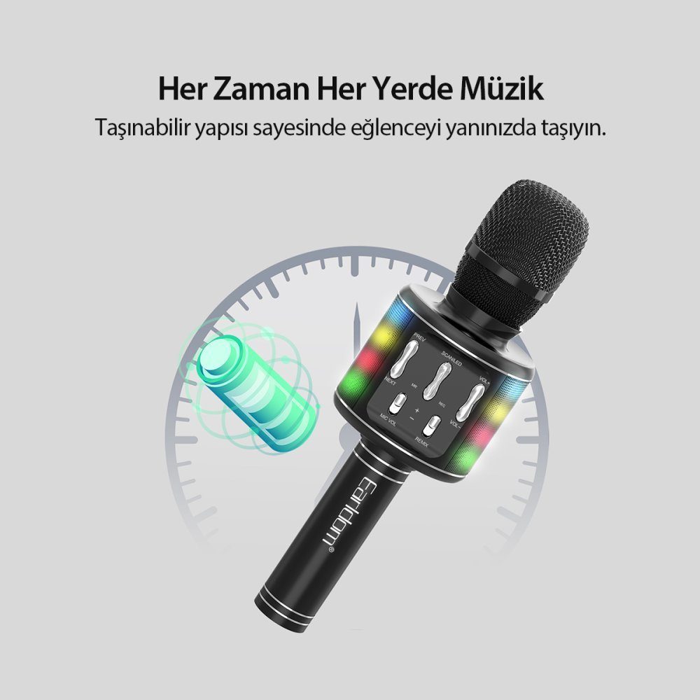 Earldom Mc2 Led Işıklı Karaoke Mikrofon - Ürün Rengi : Siyah - Lisinya