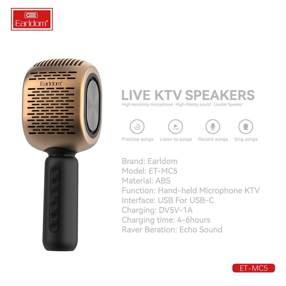 Earldom Mc5 Karaoke Mikrofon - Ürün Rengi : Gold - Lisinya