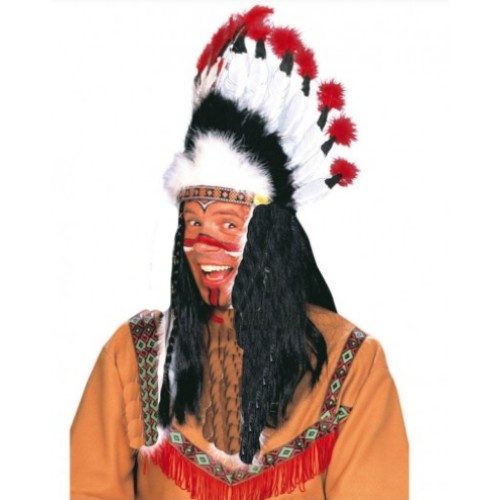 Kızılderili Başlığı Şapkası Kırmızı Beyaz