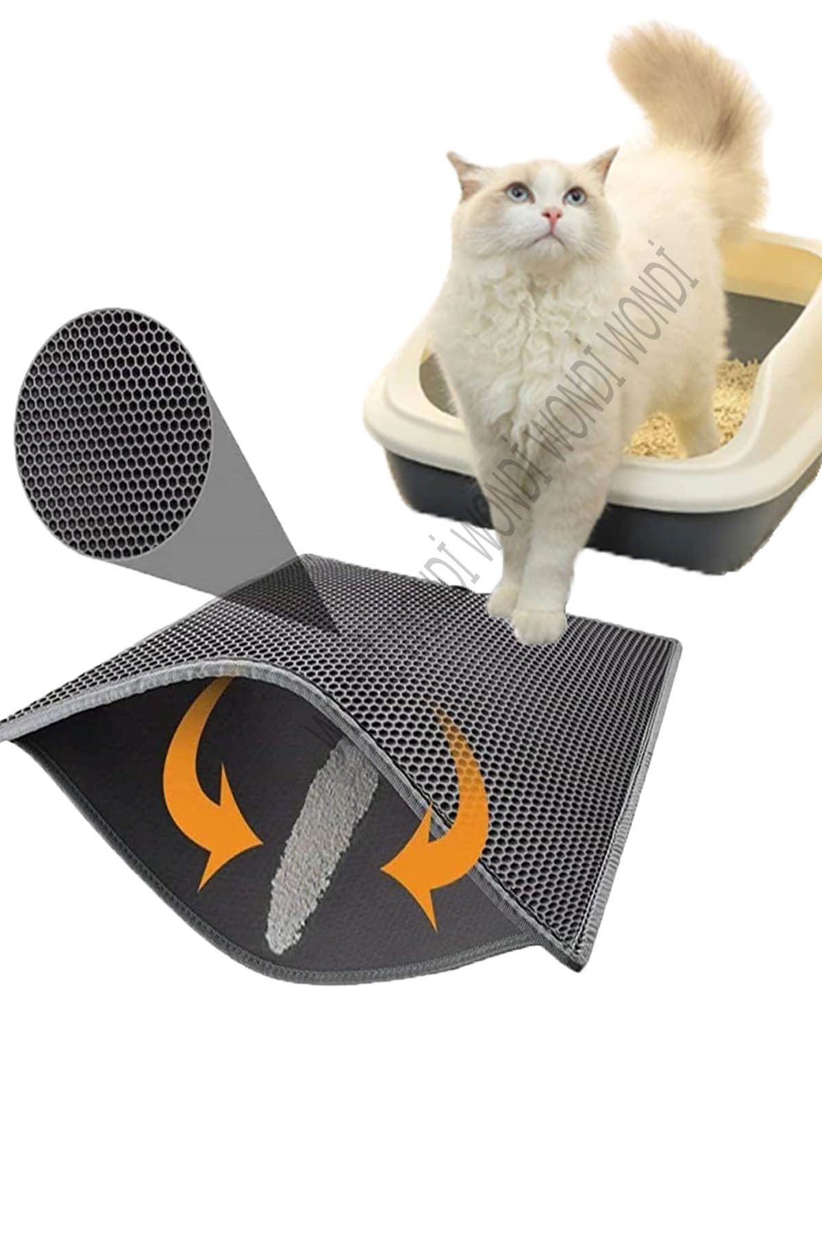Elekli Kedi Tuvalet Önü Paspası 60x42,5 Cm Kedi Paspası Gri