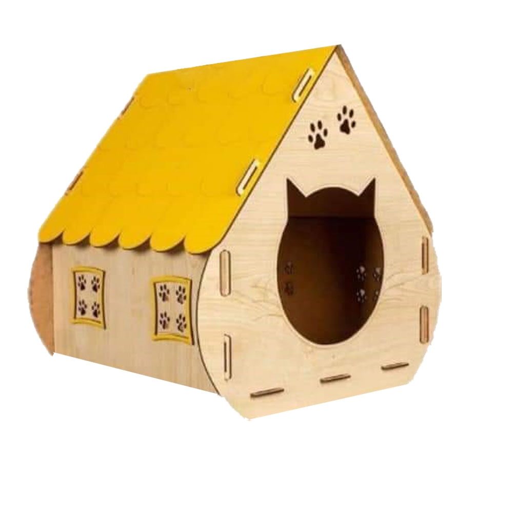 Ahşap Yetişkin Kedi Evi Sarı