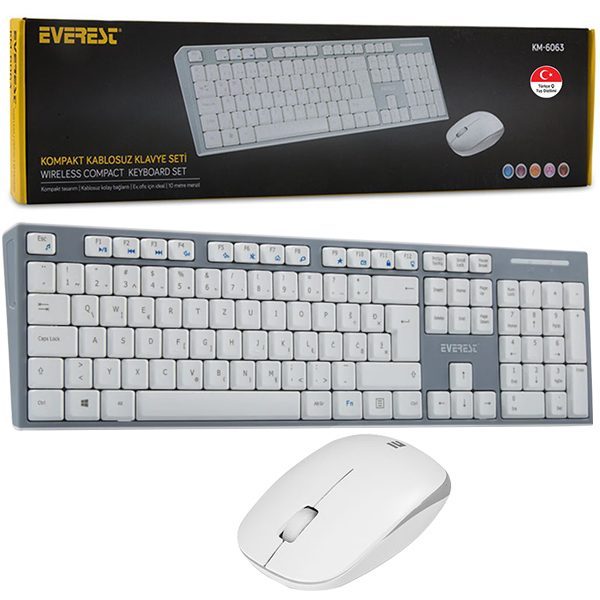 Everest Km-6063 Beyaz/gri Kablosuz Q Multımedya Klavye+mouse Set (4172)