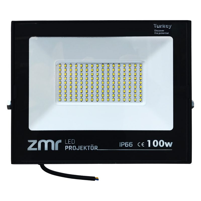 Zmr 100 Watt Beyaz 6500k Ip66 150* Işık Açısı 220 Volt Siyah Slim Kasa Led Projektör (4172)