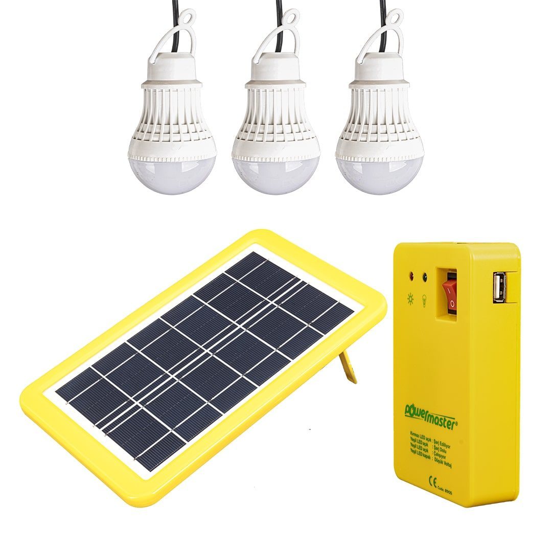 Güneş Panelli 3 Lambalı Powerbank Özellikli Çok Amaçlı Şarjlı Solar Aydınlatma (4172)