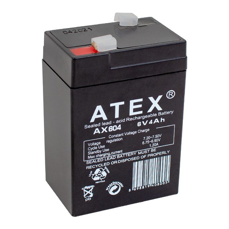 Atex Ax-604 Akü 6 Volt - 4 Amper Işıldak Aküsü (70 X 48 X 101 Mm) (4172)