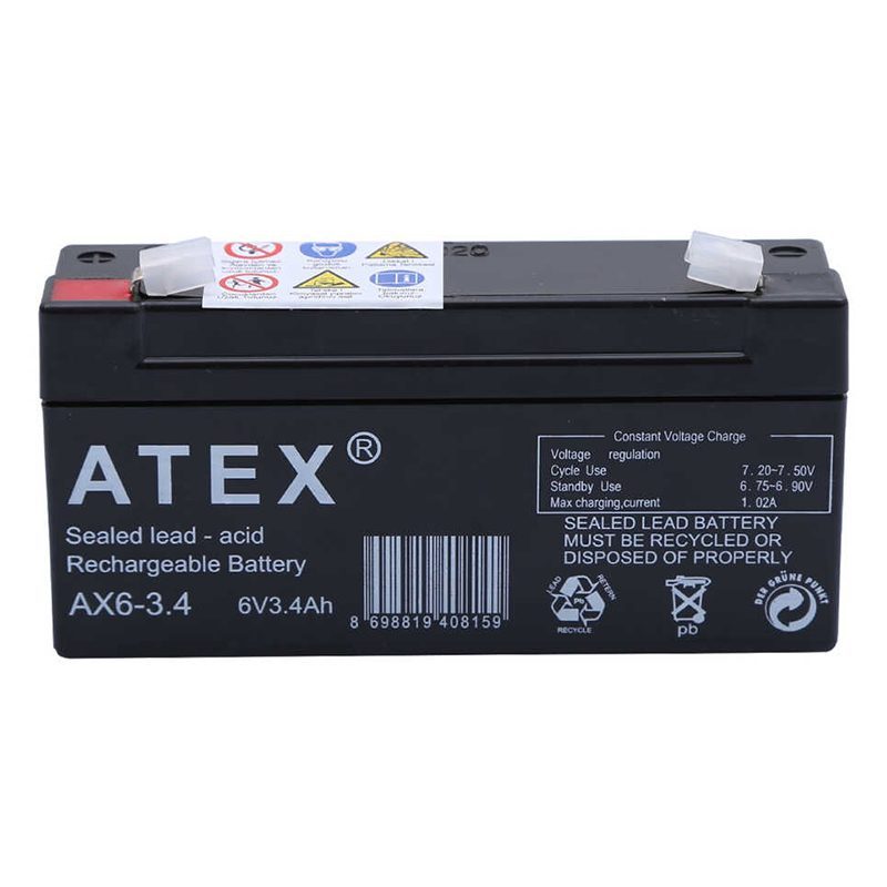 Atex Ax6-3.4 6 Volt - 3.4 Amper Yatık Akü (12.5x6x3cm) (4172)