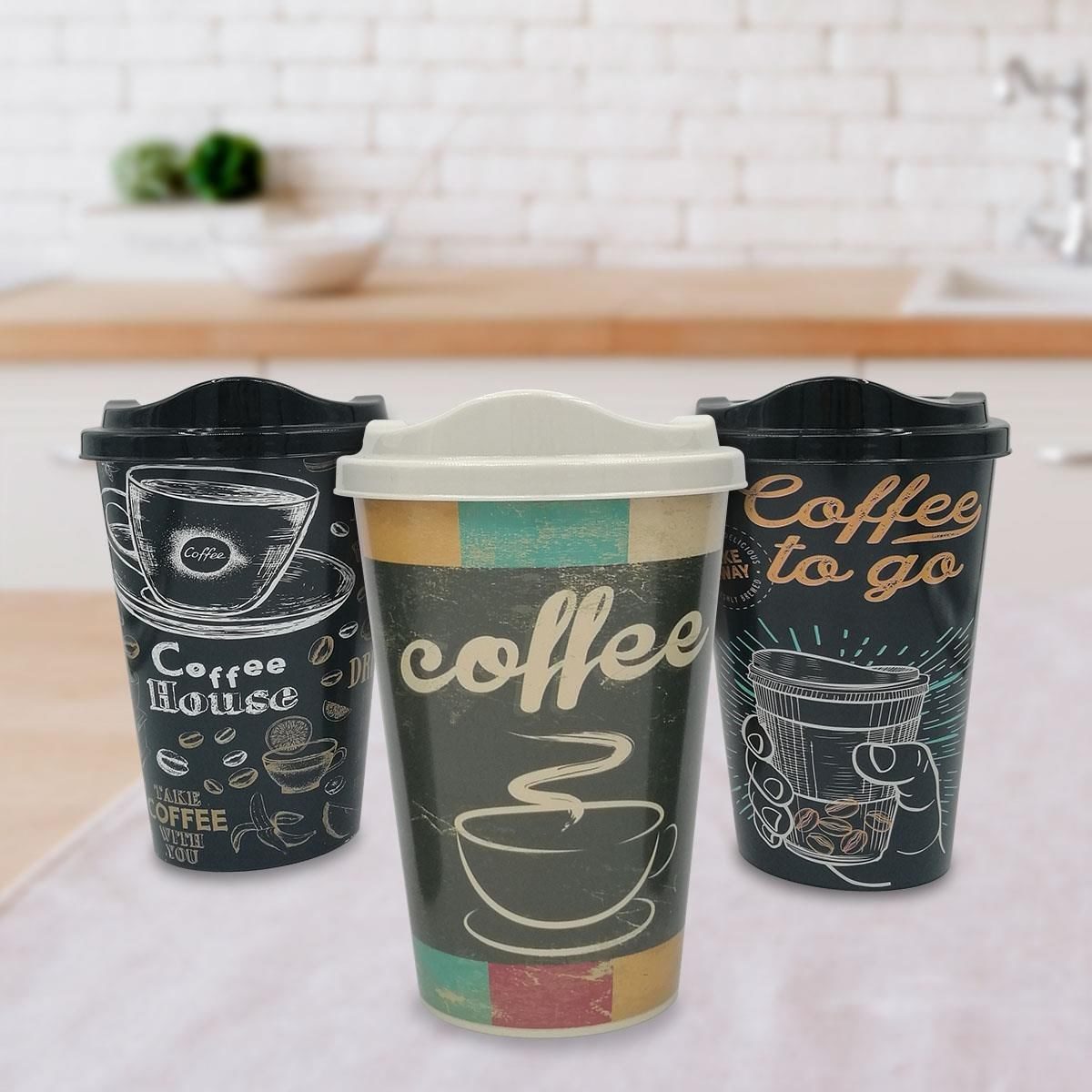 3 Adet Kahve Bardağı Seti Dekoratif Plastik Kahve Muhafaza Bardağı (4172)