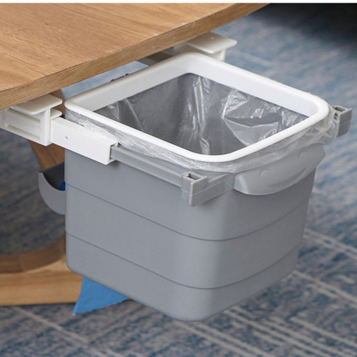 Mini Masa Çöp Kovası Plastik Tezgah Altı Geri Çekilebilir Yapışkanlı Görünmez Bölme Pratik (4172)