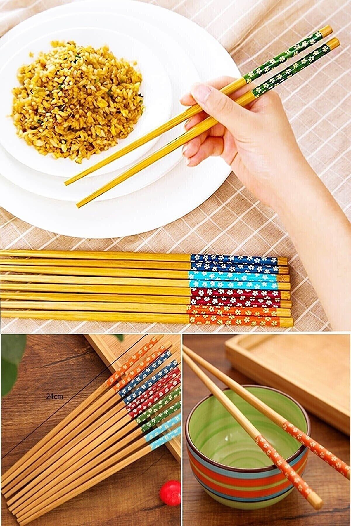 Bambu Chopstick Çubuk Yemek Çubuğu Yıkanabilir Tekrar Kullanılabilir (10 Çift- 20 Adet ) (4172)